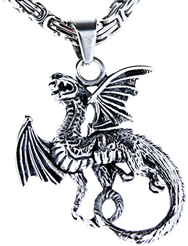 Kiss of Leather Großer Drachen Anhänger aus Edelstahl mit Königskette, 4,5 mm dick, 50-60 cm lang Ed. 111