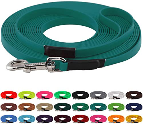 LENNIE BioThane Schleppleine, 13mm, Hunde 15-25kg, 20m lang, mit Handschlaufe, Petrol/Teal, genäht