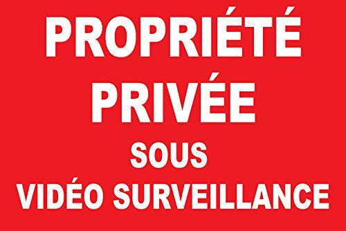 Panneau propriété privée sous vidéo surveillance en pvc de 3 mm au format 200x300mm, fond rouge