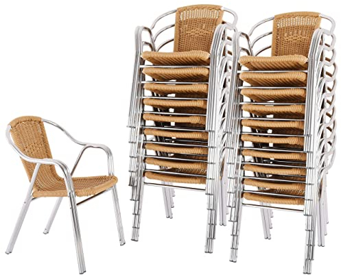 MACOShopde by MACO Möbel Bistrostuhl 20er-Set, Outdoor-Stapelstuhl mit Armlehnen, Polyrattan, in Natur, stabiles Alugestell, Raburg Vita