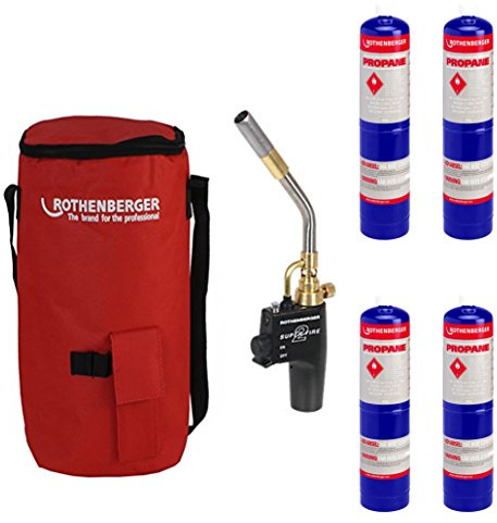 Rothenberger Hotbag Deal 19489 Super Fire 2 Torch 35644, Toolbag & 4 Propane Gas