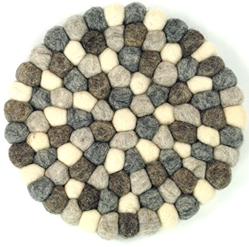 GURU SHOP Filzuntersetzer, Untersetzer aus Filzkugeln, Filzdekoration Rund Ø 20 cm - Hellgrau, Wolle, Untersetzer, Tabletts