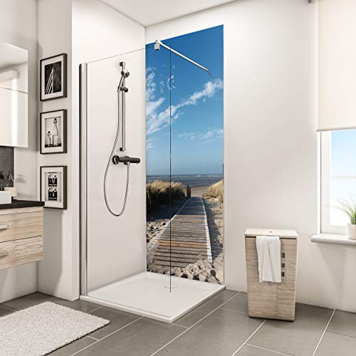 Schulte 1 panneau mural 90x210 cm, surface 1.89m², épaisseur 3 mm, revêtement salle de bain douche, résistant aux rayures, motif ponton du mer du nord, DécoDesign, adhésif double face livré
