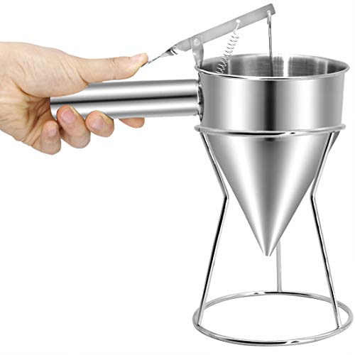 COLIBROX Piston Funnel Stainless Steel Confectionery Funnels with Stand Batter Dispenser Bakery Use Cake Decorating Tool
