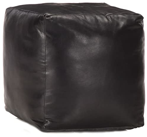 vidaXL Pouf Sitzpouf Sitzhocker Sitzpuff Puff Fußbank Fußhocker Hocker Würfel Sitzwürfel Ottoman Sitzkissen Schwarz 40x40x40cm Echtes Ziegenleder