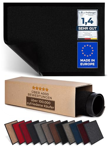Carpet Diem Fußmatte, einfach sauber I Schmutzfangmatte Eingangsbereich - Fussmatte Innen & Außen, rutschfeste Türmatte, Schmutzfang Teppich für Haustür I Fußabtreter in Schwarz 90x150 cm