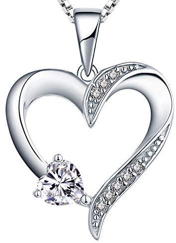 YL Collana cuore Argento 925 tagliato Aprile Pietra portafortuna Bianco Zirconia Cubica Collana con Ciondolo a Doppio Cuore per Donna, 45-48 cm