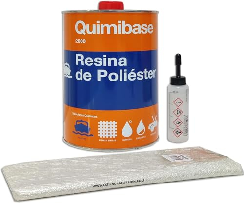 Suinga KIT RESINA POLIESTER 1KG (Resina 750 gr + Manta fibra de vidrio 1m2 Mat-300 + catalizador de peróxido 20gr)