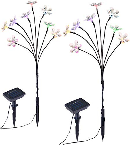 Lunartec LED Blumen: 2er-Set Solar-LED-Lichtersträucher mit 8 Blüten und Erdspieß, 50 cm (Solar Blumen, Zweig, Baum)