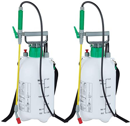 Relaxdays 2X Spruzzatore a Pressione da 5 l, Irroratore, Tubo & Ugello, Erogatore da Giardino, 3 Bar Regolabile, Bianco