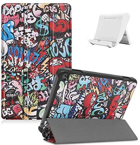 Shinyzone Compatible with Amazon Fire HD 8 2020 Case,Amazon Fire HD 8 Plus 2020 Tablet Case,Ultra Slim Lightweight PU Leather Trifold Stand Smart Cover with Auto Wake/Sleep + Phone Stand,Graffiti