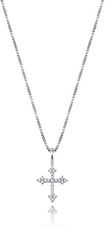 KMASAL Iced Out 925 Sterling Silber Kreuz Anhänger Hip Hop Halskette 18 Karat vergoldet Bling CZ Mikropave Simulierter Diamant für Männer Frauen Charm Schmuck mit Edelstahl Seil Kette, Metall,