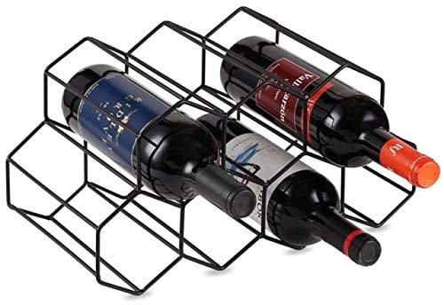 Fantasee Étagère à vin autonome en métal | Support de table pour 9 bouteilles de vin | Design léger pour les amateurs de vin, noir – pour bouteille de 750 ml ou diamètre inférieur à 8,1 cm