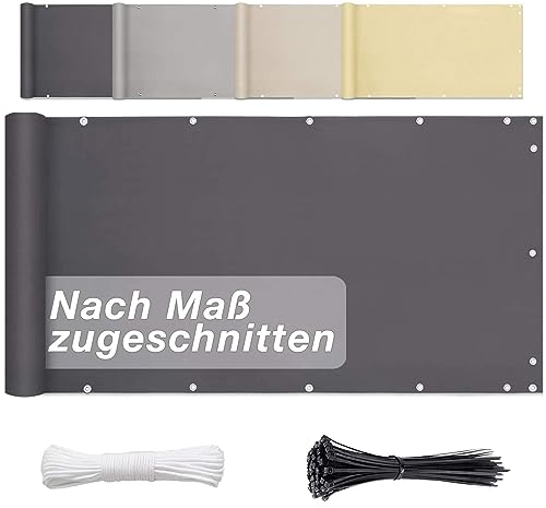 BalkonSichtschutz SeitenSichtschutz 90cm x 750cm- Sichtschutzplane Sichtschutz Und Windschutz, Terrasse Aus Polyester, Deko für Balkongeländer, Terrasse & Garten - Anthrazit