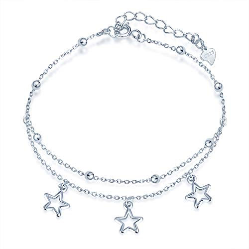 Yumilok Bracelets de cheville en argent 925, bracelet de cheville étoile pour femme et fille, Chaîne multirangs, la chaîne d'ancré ajustable, bijoux pour Noël et Anniversaire