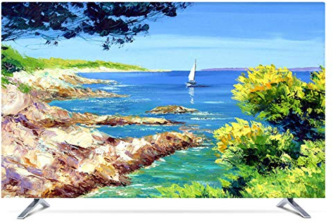 NAKAN 55 TV Schutz Staubdichte Hülle Bezug für Fernsehen Universalschutz für Flach Gekrümmte Bildschirme Polyester Landscape Print Indoor Moderne Fernseher Abdeckung (Color:Flussufer,Size:55in)
