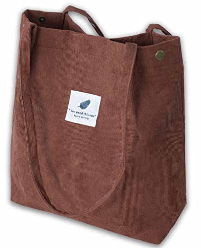VOKUVIKU Canvas Tasche Damen Stofftasche Shopper Mädchen Groß Cord Tote Bag Aesthetic Fashion Schultertasche Leicht Schule Lässige Jutebeutel Cord, Braun