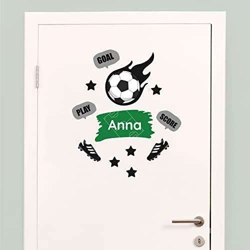 Klebekerlchen® Türaufkleber personalisiert mit Name – Wandtattoo Kinderzimmer & Babyzimmer deko – selbstklebende Wandsticker - Sport Fußball