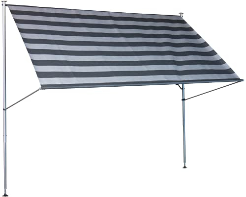 Angerer Freizeitmöbel GmbH Klemmmarkise Premium - Markise für Sonnenschutz - Montage ohne Bohren und Dübeln - ideale Balkonmarkise für Mietwohnungen (dunkelgrau gestreift, 250 cm)