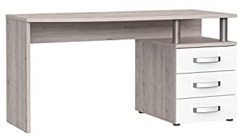FORTE Rondino Schreibtisch mit 3 Schubladen, Sandeiche kombiniert mit Weiß Glanz, 59,9 x 138 x 70,2 cm