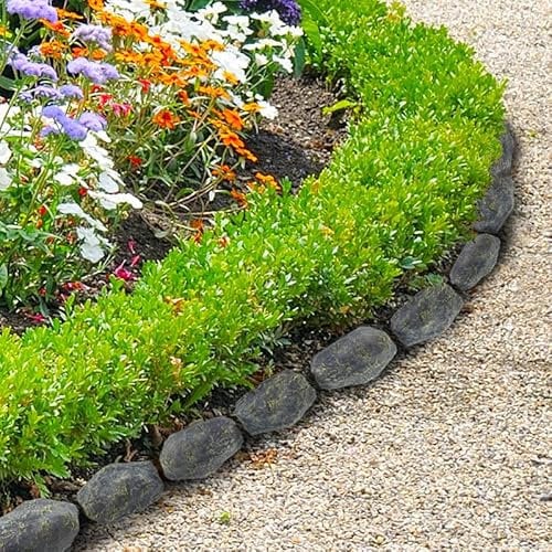 Unibos Stone Effect Polyresin Garden Decoration Flower Beds Plants and Ponds Border Hammer-In Garden Stone Edging Pack Of 14