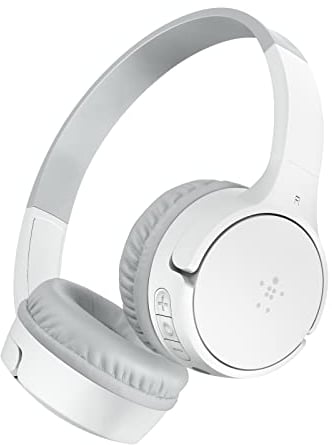 Belkin SoundForm Mini Kids Wireless Headphones with Built in Microphone,EarHeadsets Girls and Boys For Online Learning, School,Travel Compatible with iPhones, iPads, Galaxy and more - White