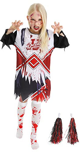 ALMDA Halloween Costume for Kids, Zombie Cheerleader Girls Dress, Horror High School Costumes Kids Outfit, Themed Party Cosplay (M)