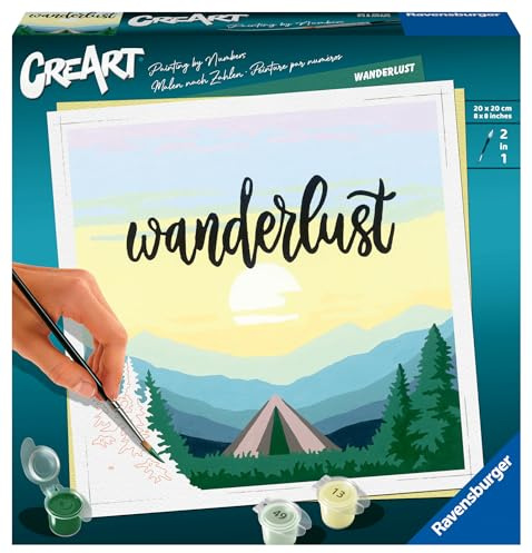 Ravensburger CreArt 20269 - Wanderlust - Malen nach Zahlen Erwachsene, DIY Malset mit Pinsel und Acrylfarben, Geschenk für Frauen und Männer, Malen für Erwachsene