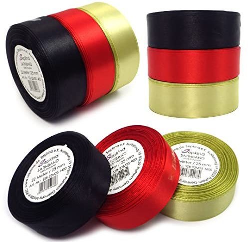 Set Deutschland Satinband Schleifenband Dekoband Band Bastelband Zierband Satin Schwarz Rot Gold (25 mm, Schwarz Rot Gold)