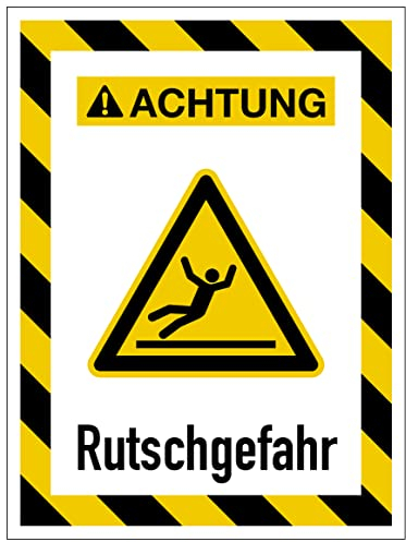 Aufkleber Sicherheits Hinweis Warn- und Gefahrkombi Schild Folie selbstklebend | Variante wählbar 15x20cm Made in Germany, Größe: Achtung Rutschgefahr