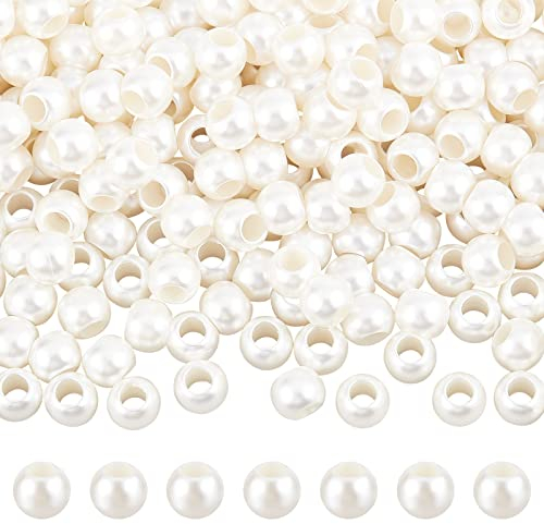 NBEADS 300 Stück Weiße ABS Kunstperlen, 11.8x9.5mm Großes Loch Kunststoff Imitationsperle Runde Kunstperlen Lose Rondelle Spacer Europäische Perlen Für Schmuckherstellung, Loch: 5.8 mm