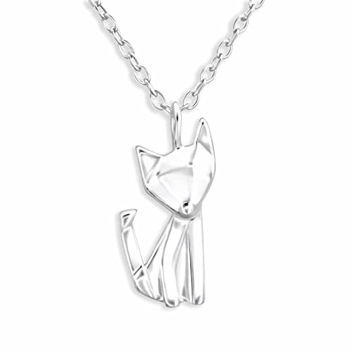 Monkimau Halskette Damen mit Origami Fuchs Anhänger aus 925 Sterling Silber Fox Necklace Silver Women Charm Kette Schmuck Geschenke für Kinder Mädchen Frauen