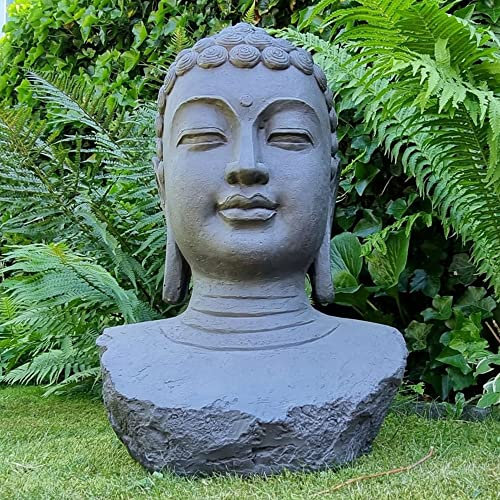 Inspiring Minds Buddha-Kopf Gartenstatuen für Outdoor - Meditation - Groß Dunkelgrau Gartenstatue - 60cm
