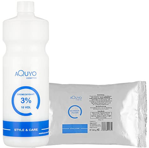 Style & Care Blondierpulver 500g + Creme Oxydant Entwickler 3% (1000ml) zum blondieren oder aufhellen der Haare | Set Blondierungspulver und Wasserstoffperoxid H2O2