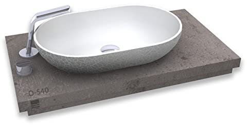 BERNSTEIN Aufsatzwaschbecken O-540 OCEAN aus Mineralguss im Vintage Look mit Reißlack-Effekt - 54,2 x 34,3 x 12 cm, Grau matt mit weißer Innenfläche, ohne Überlauf, Waschbecken