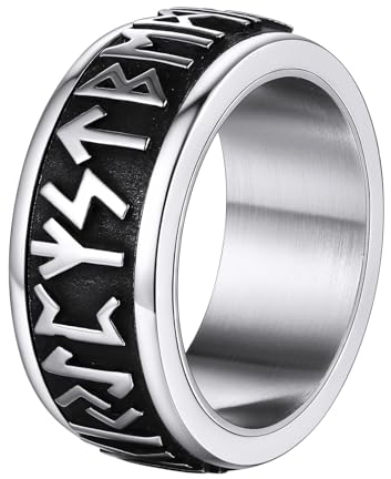 Supcare Anelli in acciaio inox per runa o nodo celtico Viking Rune Fingerring Edelstahl Ringe Tungsten Ring Silberring Wolfram Ring Smartring Retro Spinnerring Hip Hop Punk Modeschmuck