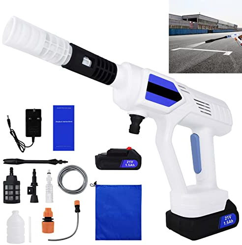 Portable Cordless High Pressure Washer Jet Water Wash Car Cleaner Gun Set with Li-Ion Battery, Charger, Adjustable Nozzle, Accessories, 2 quick release couplings and 5M Hose