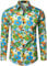 JOGAL Mens Regular fit Floral Dress Shirt Long Sleeve Printed Casual Button Down Shirts Yellow Daisy Large