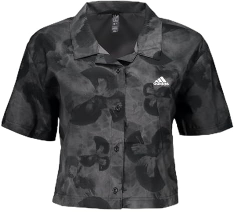 adidas Damen Floral Graphic Crop Woven Polo Shirt Hemd, Grey Five/Carbon, L