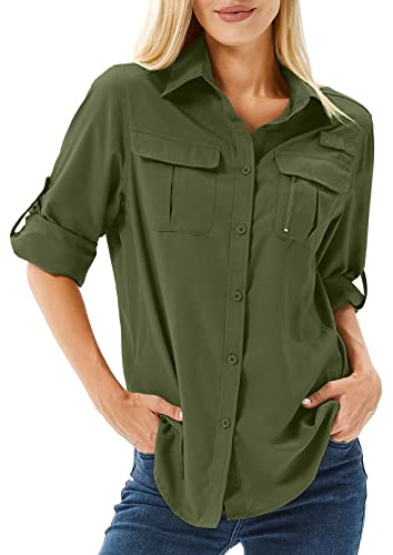 yeyity UPF 50 UV Schutz Langarmshirt, Wanderhemd Safari Kleidung Damen | Atmungsaktiv, Quick Dry Hemdbluse Damen, Schutzkleidung, Outdoor Casual Tops Sport Oberteile