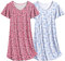 Ekouaer Chemises de Nuit à Manches Courtes pour Femmes 2 pièces Chemise de Nuit Mignonne d'été Coeur Rose + Papillon Bleu M