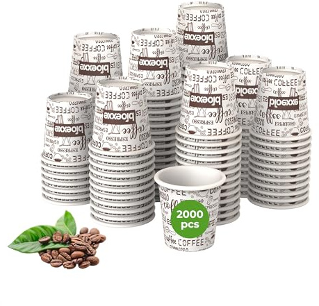 bioexxe Bicchierini Caffè Carta 2000 Pz da 75ml - Bicchieri Caffe Biodegradabili da 75ml - Bicchieri Caffe Carta Resiste a Bevande Fino ai 85/90 gradi - Monouso Ecologici Bio (bianchi)