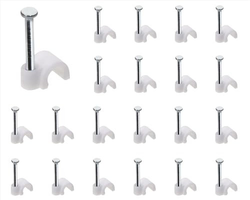 Mini Skater Ethernet Cables Wire Clip with Steel Nail for Securing Extension Cords Coaxial Cable Management (3.5mm, White, 100)