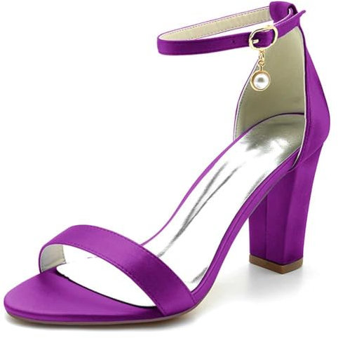 Scarpe con Tacco, Décolleté Donna, Nero/Bianche/Menta/Rosso/Blu/Viola/Verde/Fucsia/Verde Scuro, 8.5 cm, Tessile, Tacco Largo, Cinturino alla Caviglia