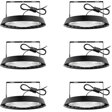 6PCS 100W Hallenstrahler LED 10000LM 6000K, Hallenleuchte für Werkstatt | Kaltweiß UFO Industrielampe mit Geringem, IP65 Aluminiumgehäuse,UFO LED High Bay für Lager Fitnessstudio Patio Garage