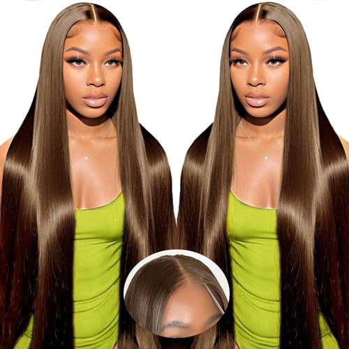 Beluck Wear And Go Glueless Wig Human Hair Chocolate Brown Straight 5x6 Pre Cut Perücke Damen Echthaar, Echte Haare Perücke Locken Brazilian Wig 30 Zoll