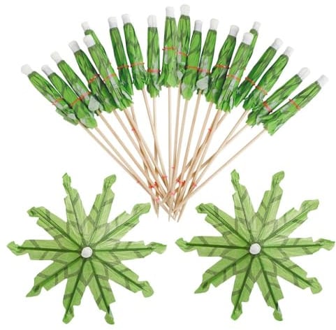 10 Pcs Tropical Coconut Palm Tree Toothpicks Paper Umbrella Sticks Decorations Green Cocktail Stick Decorations for Cocktail Ornament Party Bars Drink Food Supplies