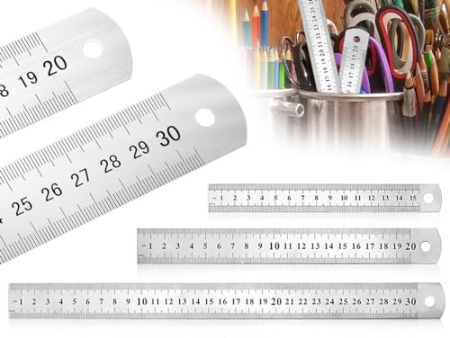 ZoeTekway 3 Stück Edelstahl Lineal,Präzisions Doppelseitenskala Kante Metrisch und Imperial Gerader Rand Lineal Messwerkzeug,für Engineering,Messen,Zeichnen-15cm/20cm/30cm