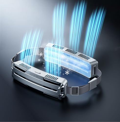 Ventilador de Cintura Portatil con 2 Placas de Refrigeración Hielo, Aire Acondicionado Portatil Ventilador Camiseta Camping 5000mAh USB Recargable, Flujo de Aire Fuerte 6000RPM para Exteriores Viajar