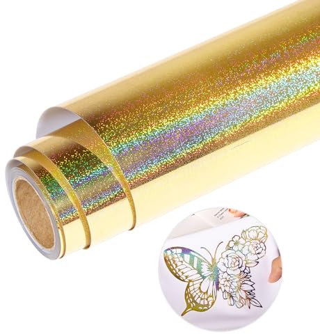 VINYL FROG Holographic Heat Transfer Vinyl Glitter HTV Vinyl 30.5x155cm Gold Iron on Vinyl Easy to Cut & Weed Heat Transfer Vinyl DIY Heat Press Design for T-Shirts